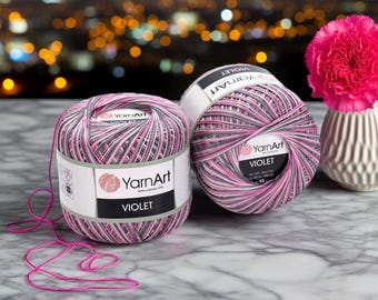 Hilo de encaje YarnArt Violet Melange 100 % algodón mercerizado de 50 g para crochet, prendas de verano, blusas, vestidos y accesorios.