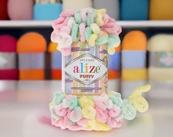 Alize Puffy Color 100% Micropolyester Finger Knitting Yarn for Blankets Scarves Cozy Accessories No Needle Yarn 100 g
