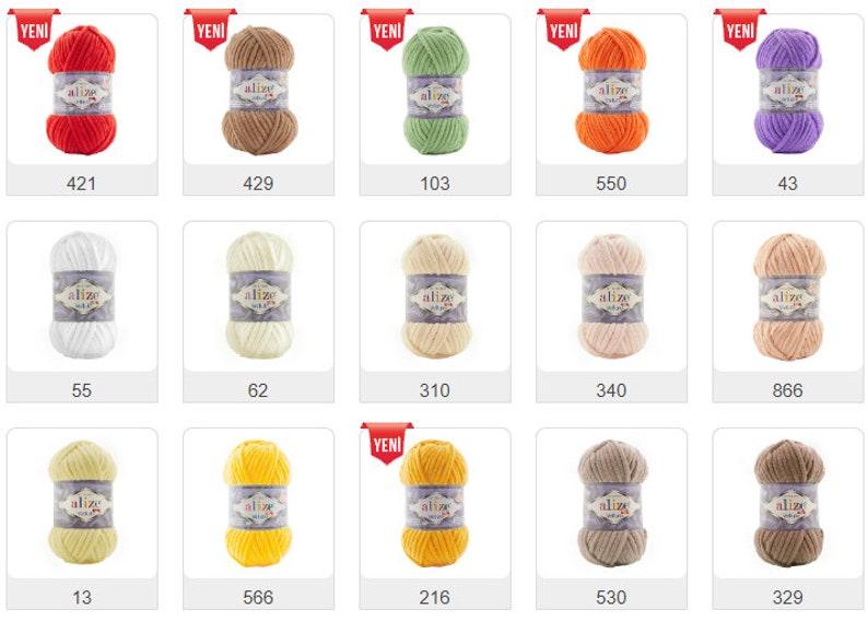 Puede incluir: Una colecci&oacute;n de ovillos de lana en varios colores, incluyendo rojo, marr&oacute;n, verde, naranja, morado, blanco, crema, amarillo y beige. Cada ovillo tiene una etiqueta con el nombre de la marca "alize" y un n&uacute;mero. La etiqueta tambi&eacute;n incluye la palabra "yeni", que significa "nuevo" en turco.