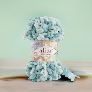 Alize Puffy Fine Color 100% Micropolyester Loop Yarn for Finger Knitting Soft Plush Blanket Kit Fast No Needle Projects