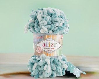 Alize Puffy Fine Color 100% Micropolyester Loop Yarn for Finger Knitting Soft Plush Blanket Kit Fast No Needle Projects