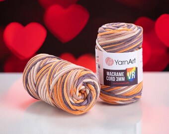 YarnArt Macrame Cord 3mm VR Variegated Yarn for Colorful Macrame Projects and Decorative Crafts