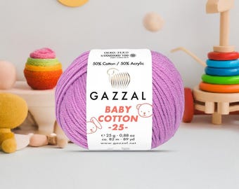 Gazzal Baby Cotton 25 Hilos Mezcla de algodón suave para proyectos de tejido de bebé Crochet Amigurumi Hilo ligero