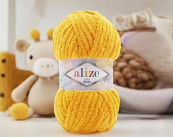 Hilo de bucle supervoluminoso Alize Softy Mega 100 % micropoliéster para mantas acogedoras y amigurumis jumbo, tacto aterciopelado, 70 m
