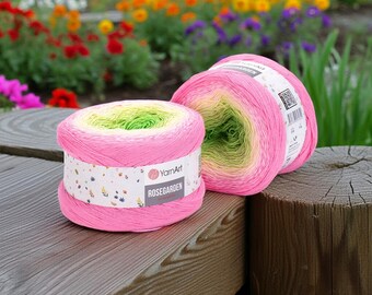 YarnArt Rosegarden Gradient Cotton Yarn Cake for Light Shawls Summer Tops and Crochet Projects