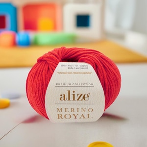 Alize Merino Royal 100% Merino Wool Aran Yarn for Warm Sweaters Cozy Knits, Machine Washable, Soft Textured Yarn 100 m