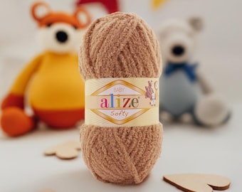 Alize Softy - Hilo de microfibra esponjoso - Hilo de chenilla, hilo para amigurumi, suave y sedoso para mantas de bebé, hilo para juguetes y accesorios de crochet acogedores