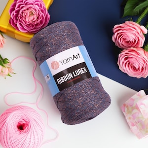 YarnArt Ribbon Lurex Sparkly Flat Yarn for Glamorous Bags Decor Items and Party Accessories