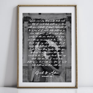 First dance lyrics with photo, valentine&#39;s day gift for him, 1st-year anniversary gift for wife, wedding song lyrics custom gift wall art