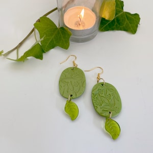 Handmade Polymer Clay Earrings- floral leaves