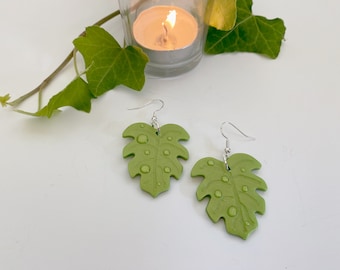 Handmade Polymer Clay Earrings- Dewy leaves