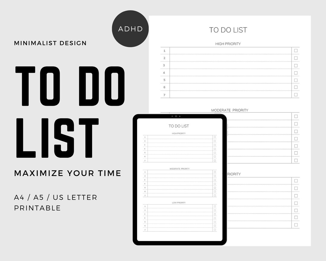 Printable to Do List / PDF / Checklist / Organization / Planner A4, A5 and US Letter Size Etsy
