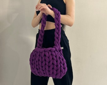 Coarse Yarn, Chunky Knit Bag, Knit Bag, Puffer Bag, Handmade Bag