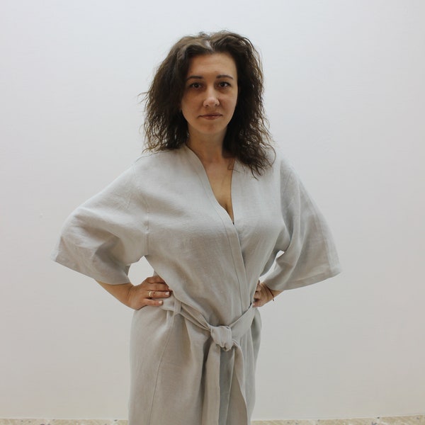 Linen robe, Bathrobe, Bride robe