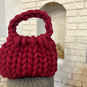 Handmade Crochet Yarn Bag: Chunky Knit Puffer Bag