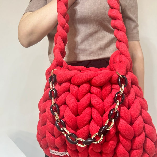 Handbag, Yarn Bag, Chunky Knit Bag, Knit Bag, Puffer Bag, Handmade Bag