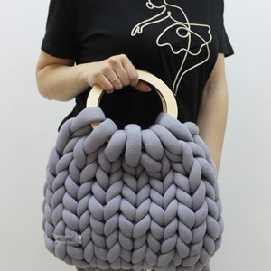 Chunky Knit Bag: Handmade Cotton Yarn Puffer Bag