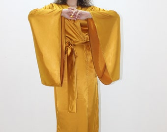 Silk Kimono Robe, Dressing Gown Satin, Long Silk Robe