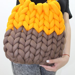 Handmade Crochet Cotton Yarn Bag: Chunky Knit Puffer Bag