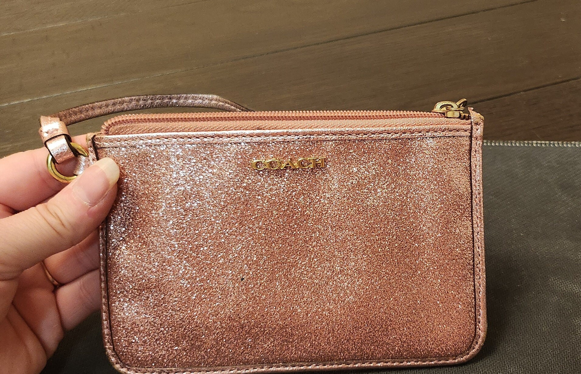 Sparkly Pink Rose Gold Coach Wristlet Purse Etsy