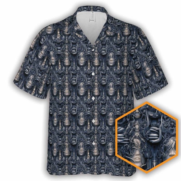 Giger Hall des visages | Chemise hawaïenne boutonnée de science-fiction