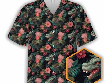 Camisa hawaiana con botones de dragón tropical / DnD