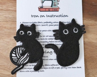 Black Cat Patch | Cute Cat Iron on Patch | Cute Animal Patches | DIY Clothing Patch | Embroidered Patches | Back to school Patches | Cat Pin