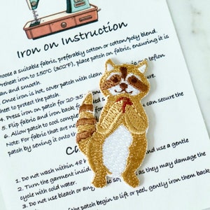 Cute Raccoon Iron on Patch | Kawaii Raccoon Embroidered Patch | Unique Patches | Animal Patches | Cool Denim Patch | Back to School Patch