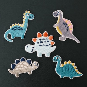 Set of 5 Cute Dinosaur Iron On Patches |  Dinosaur Embroidery Patch | DIY Clothing Patches | Kid DIY Iron On Patch Set