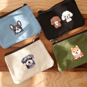 Porte-monnaie personnalisé en toile pour chien | Mini porte-monnaie personnalisé | Pochette en toile personnalisée pour cartes | Petite pochette à fermeture éclair | Cadeau pour chien maman