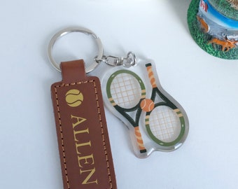 Personalized Tennis Keychain | Custom Tennis Keyring | Vintage Tennis keychain | Unique Tennis Gift | Tennis keychain with leather name tag