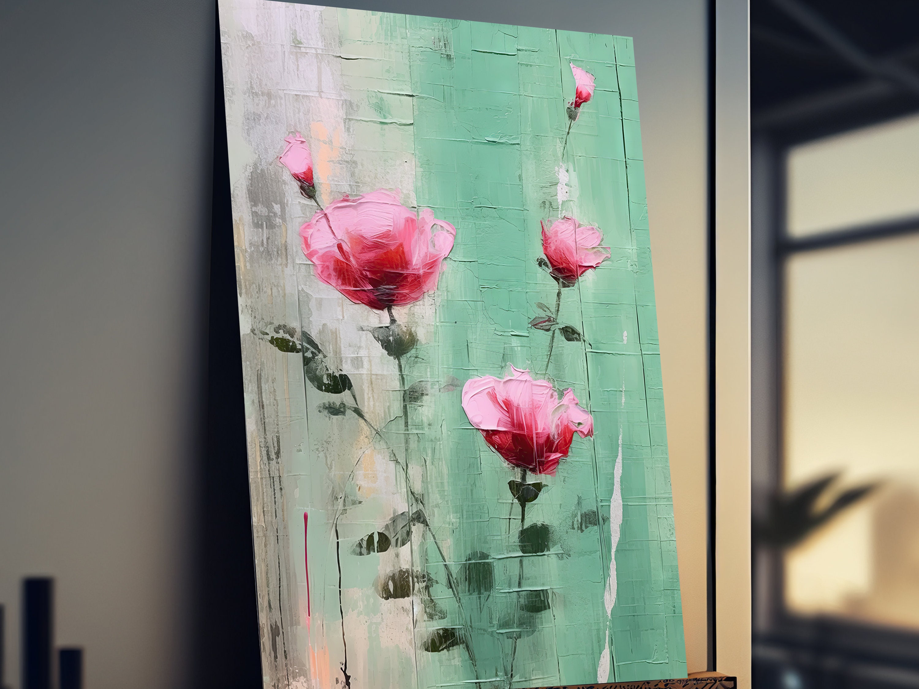 Sage Green Floral Wall Art Modern Abstract Minimalist Etsy