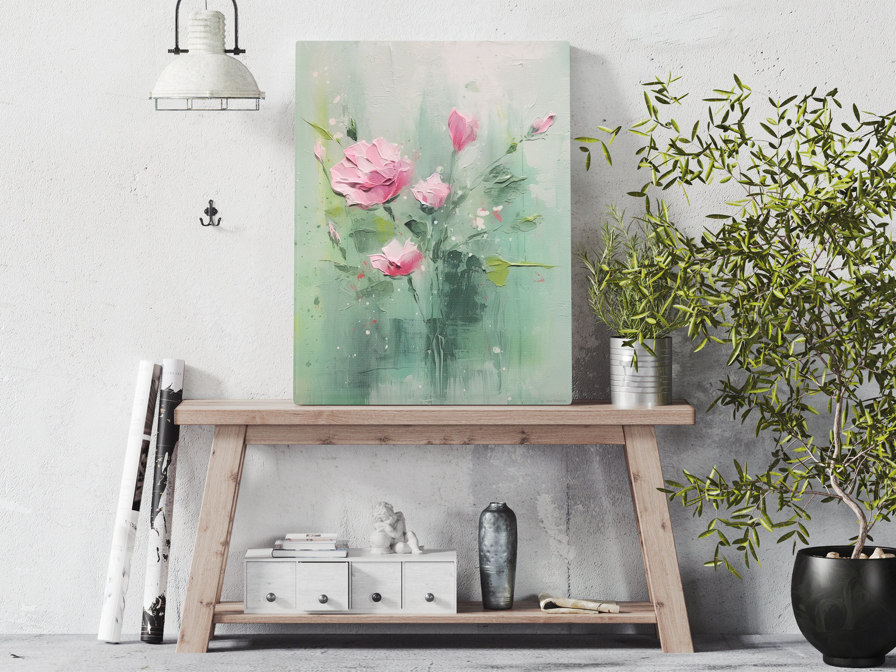 Sage Green Floral Wall Art Modern Abstract Minimalist Etsy