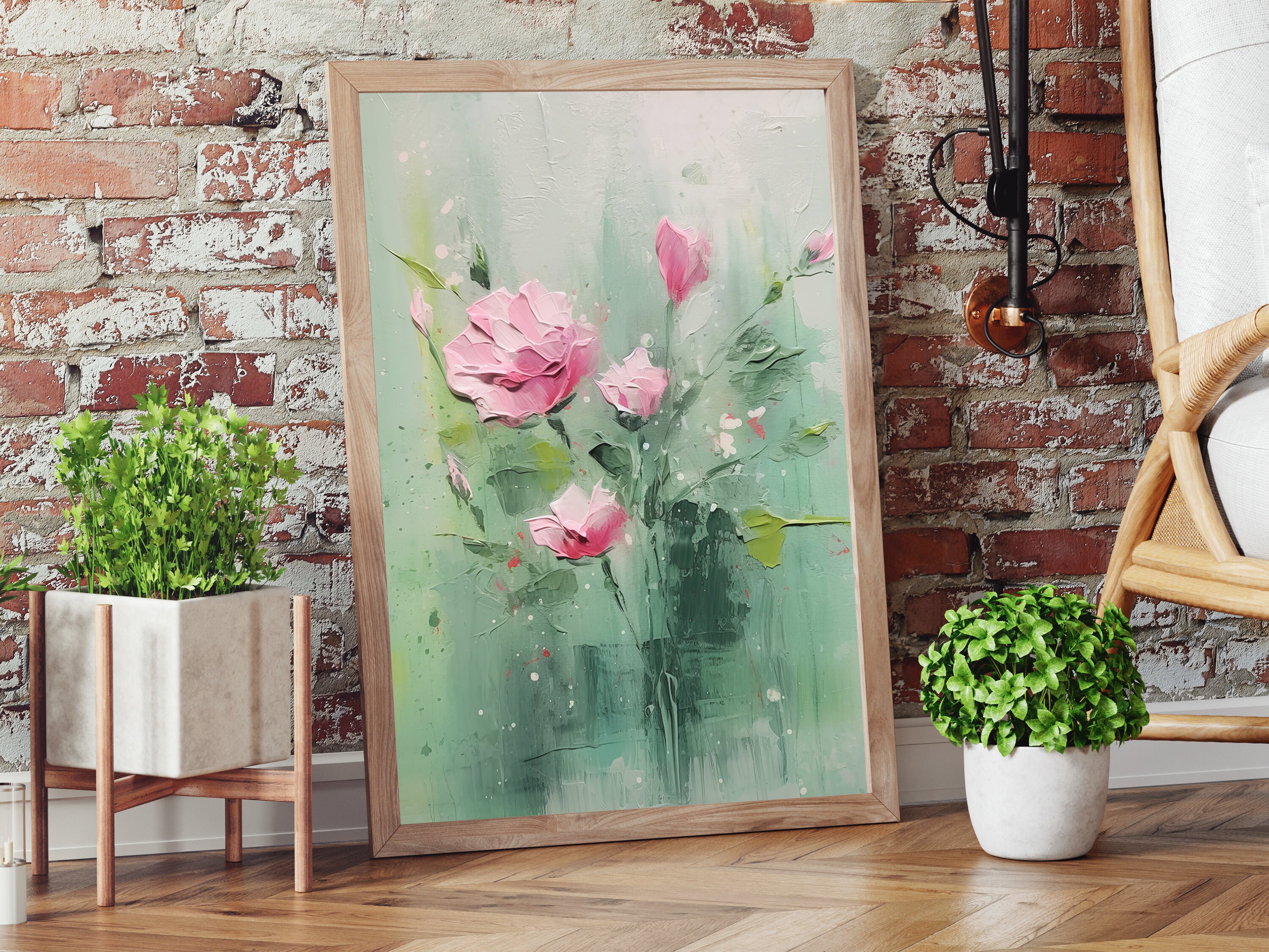 Sage Green Floral Wall Art Modern Abstract Minimalist Etsy