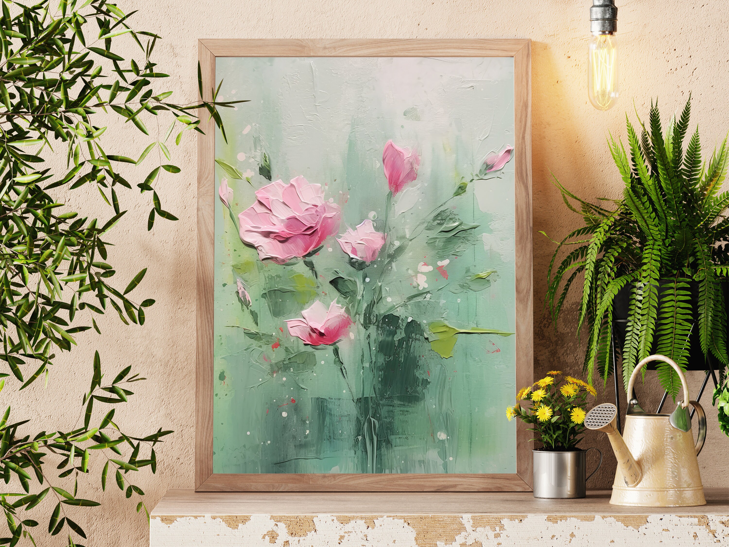 Sage Green Floral Wall Art Modern Abstract Minimalist Etsy