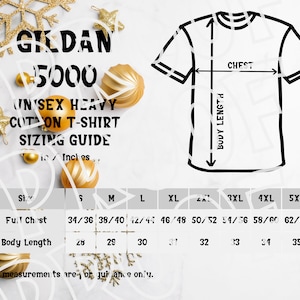 Christmas Gildan 5000 Sizing Chart, Unisex Heavy Cotton T-Shirt Size Guide, Digital Download, Downloadable Digital Sizing Guide