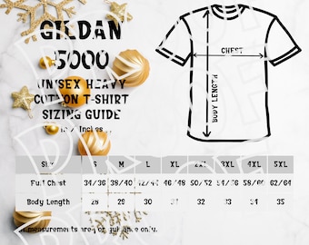 Gildan 5000 Sizing Chart, Unisex Heavy Cotton T-shirt Size Guide