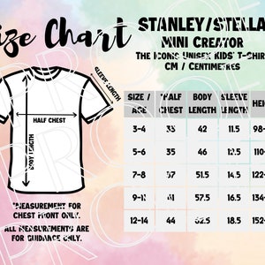 Stanley/Stella Mini Creator STTK909 Sizing Chart, Kids T-Shirt Size Guide, Digital Download, Downloadable Digital Sizing Guide