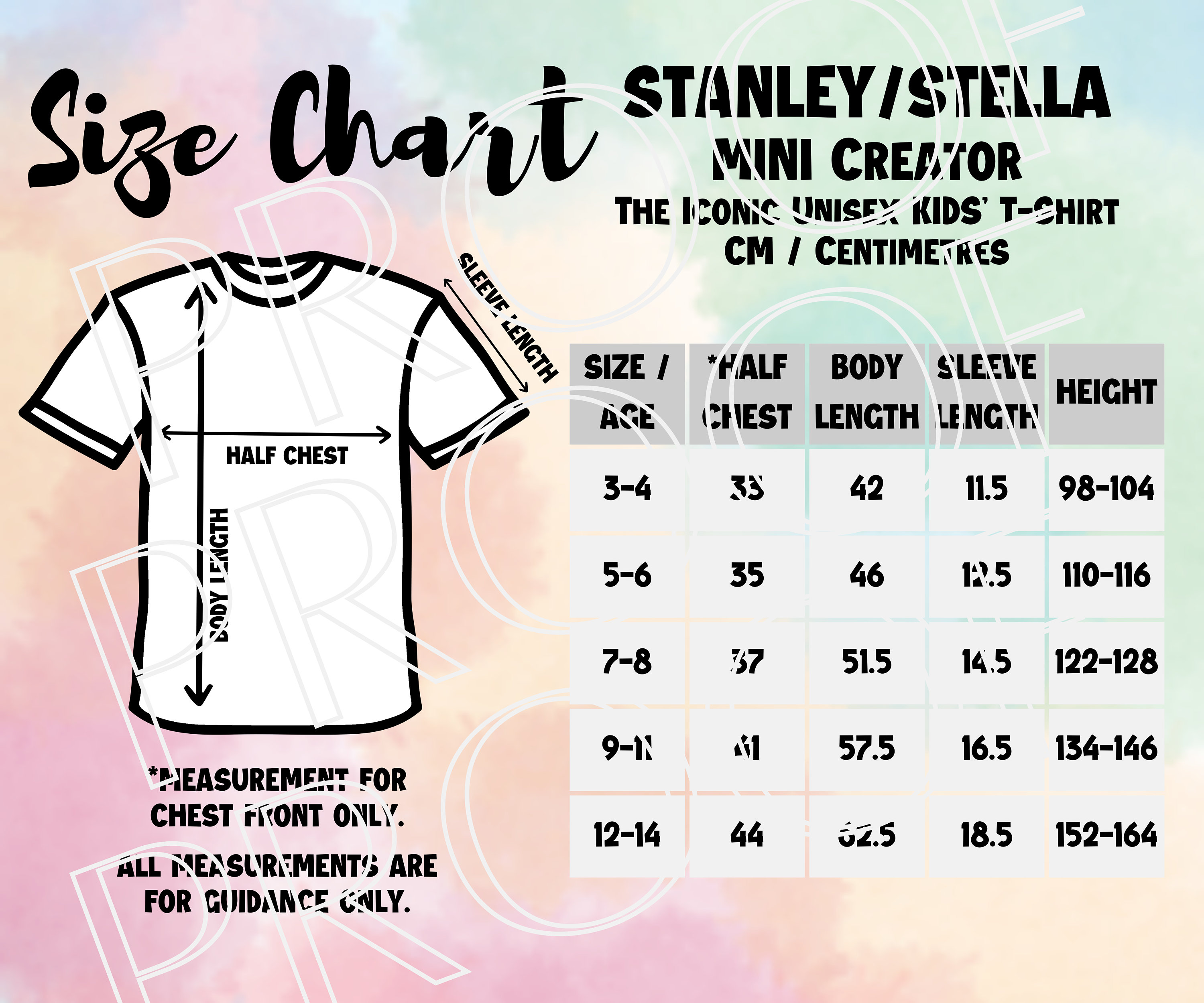 Stanley/stella Mini Creator STTK909 Sizing Chart, Kids T-shirt Size ...