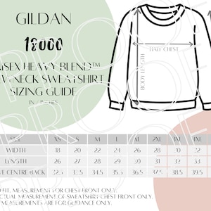 Gildan 18000 Sizing Chart, Unisex Heavy Blend Crewneck Sweatshirt Size Guide, Digital Download, Downloadable Digital Sizing Guide