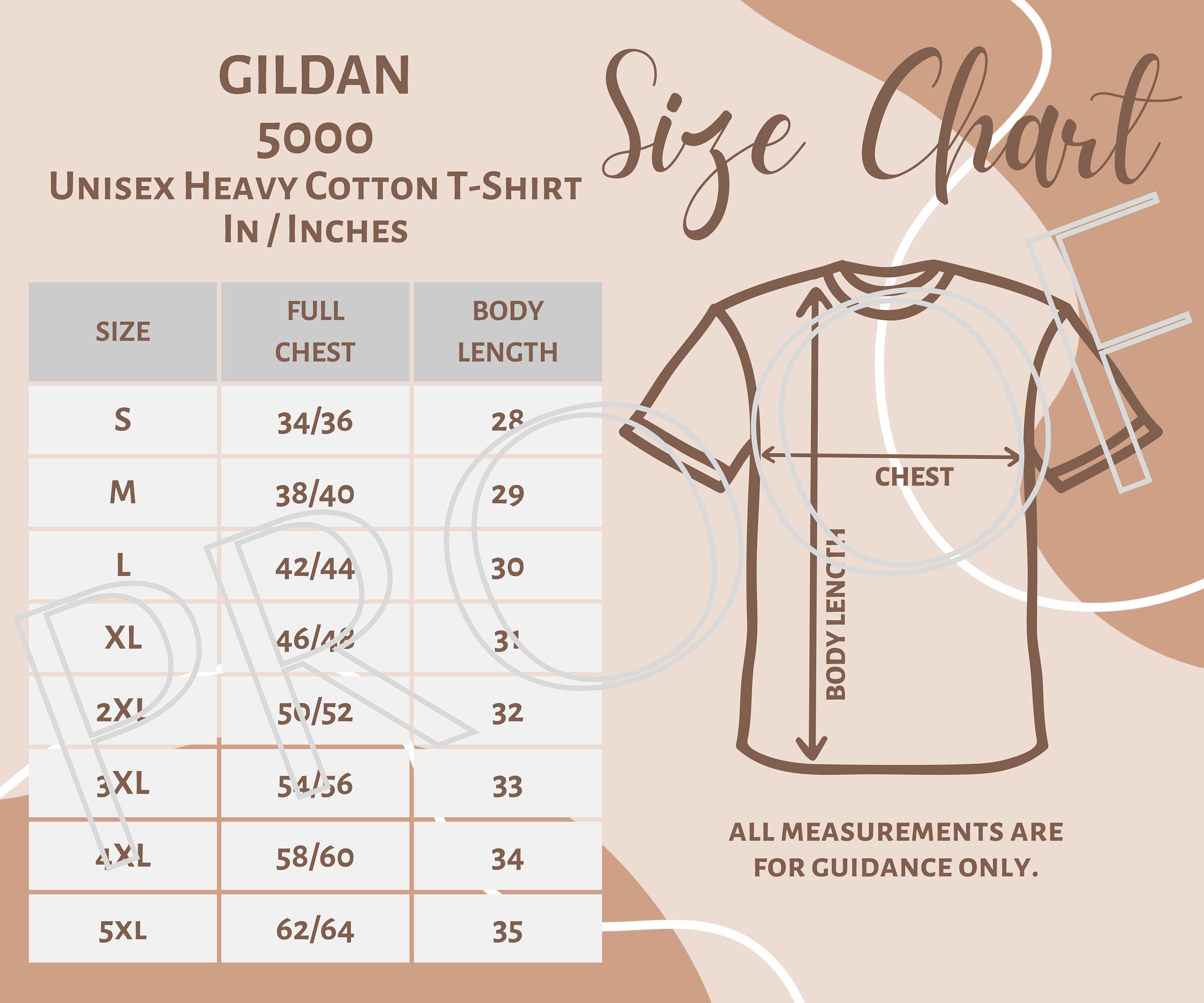 Gildan 5000 Sizing Chart, Unisex Heavy Cotton T-shirt Size Guide ...
