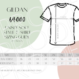 Gildan 64000 Sizing Chart, Unisex Soft Style Cotton T-Shirt Size Guide, Digital Download, Downloadable Digital Sizing Guide