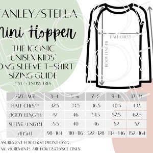 Stanley/Stella Mini Hopper STTK907 Sizing Chart, Kids Long Sleeve T-Shirt Size Guide, Digital Download, Downloadable Digital Sizing Guide