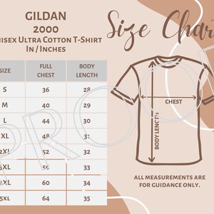Gildan 2000 Sizing Chart, Unisex Ultra Cotton T-Shirt Size Guide, Digital Download, Downloadable Digital Sizing Guide