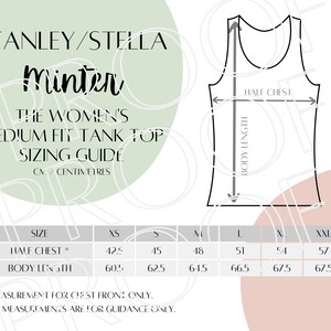Tabella taglie gilet da donna Stanley/Stella Minter, guida taglie canottiera unisex, download digitale, guida taglie digitale scaricabile
