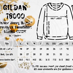 Christmas Gildan 18000 Sizing Chart, Unisex Heavy Blend Crewneck Sweatshirt Size Guide, Digital Download, Downloadable Digital Sizing Guide