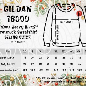 Christmas Gildan 18000 Sizing Chart, Unisex Heavy Blend Crewneck Sweatshirt Size Guide, Digital Download, Downloadable Digital Sizing Guide