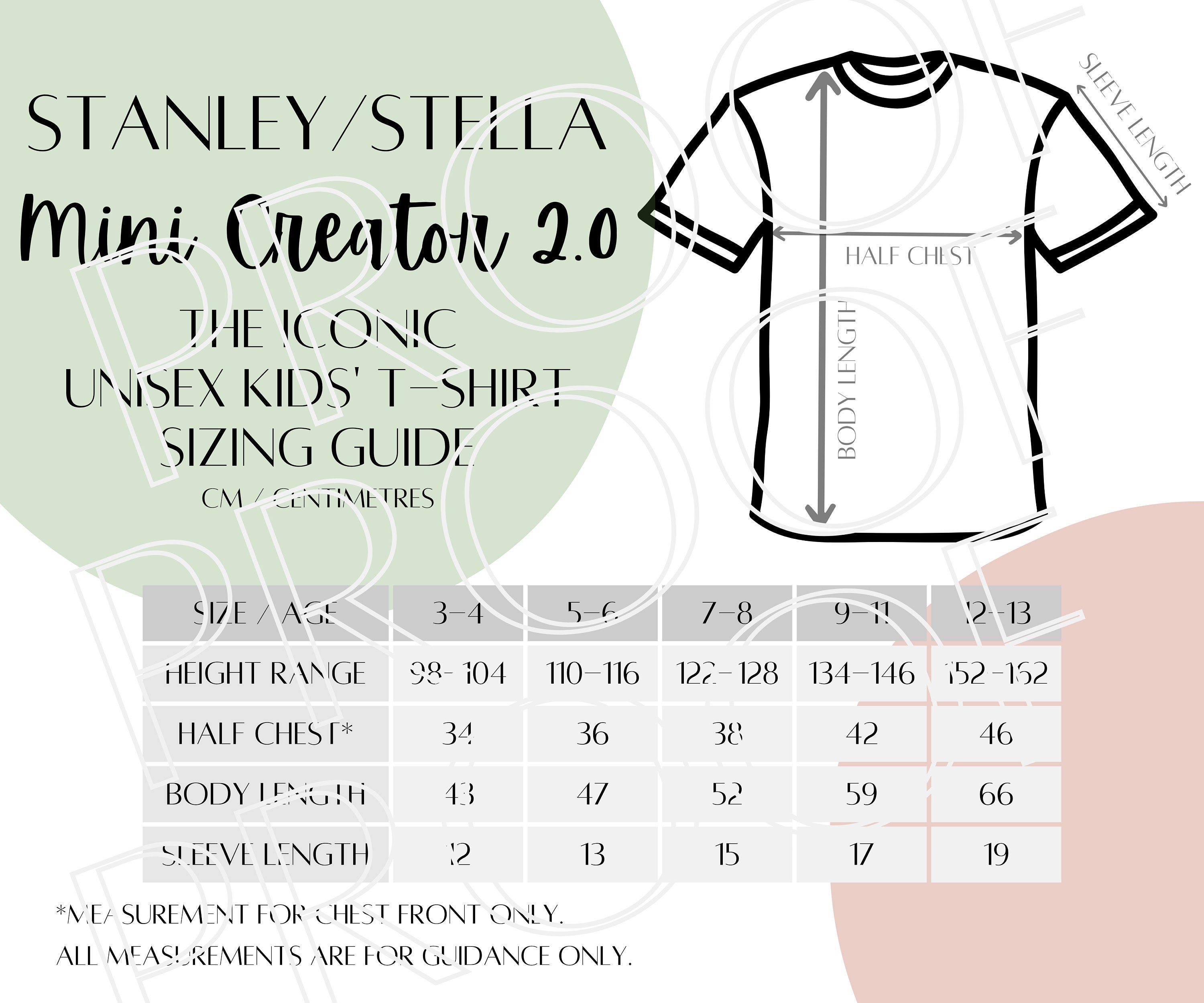 Stanley/stella Mini Creator 2.0 STTK184 Sizing Chart, Kids T-shirt
