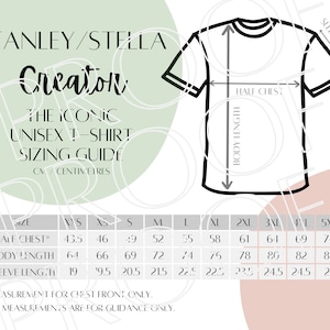 Stanley/Stella Creator STTU755 Sizing Chart, Unisex T-Shirt Size Guide, Downloadable Digital Sizing Guide, Print On Demand Size Chart