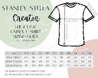 Stanley/Stella Creator STTU755 Sizing Chart, Unisex T-Shirt Size Guide, Downloadable Digital Sizing Guide, Print On Demand Size Chart